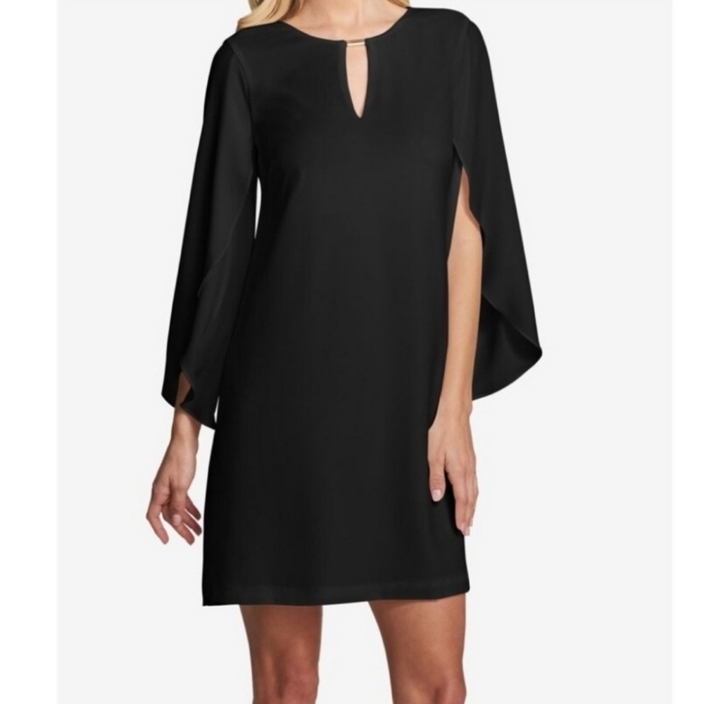 NWT Kensie Navy Split Sleeve Keyhole Crepe Dress - Picture 2 of 12
